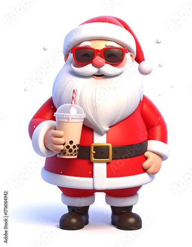 Cute 3D of Santa Claus drinking bubble tea