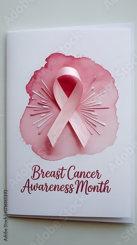Breast Cancer Awareness Month design with pink ribbon on watercolor background
