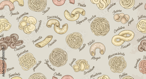 Exquisite collection of diverse pasta shapes and textures, perfect for culinary art and food design projects