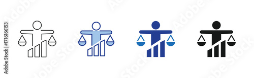Work Ethic icon set describe employee hold ethics symbol with growth graph. Line, glyph, and blue style vector icons