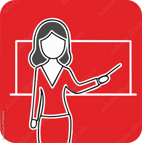 Teacher points at classroom board during lecture start, education training concept