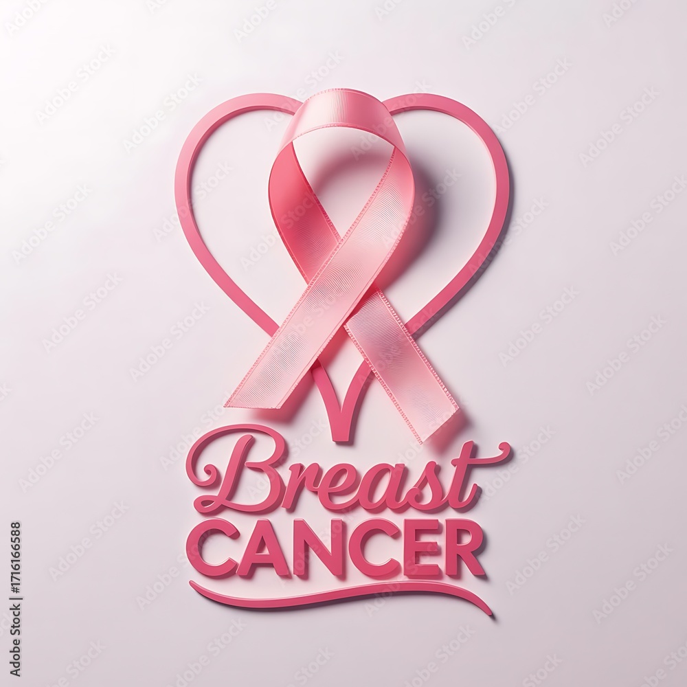 Pink ribbon and heart symbol representing breast cancer awareness campaign