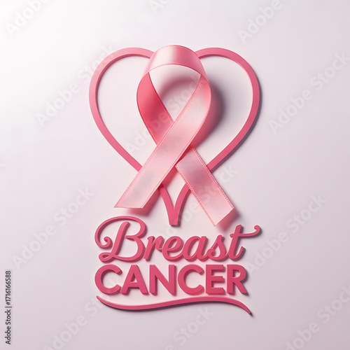 Pink ribbon and heart symbol representing breast cancer awareness campaign