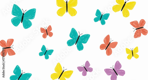 Vibrant watercolor butterflies flutter across a clean white background, perfect for spring and summer designs.
