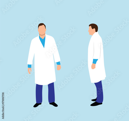 Doctor in a Medical Gown Side and Front View. People and professions concept vector art. Man at work