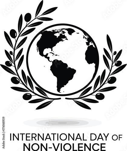 Vector art of earth globe with olive branch for International Day of Nonviolence