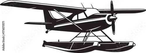 Monochrome Seaplane Silhouette Vector Illustration for Aviation Enthusiasts and Graphic Design Projects