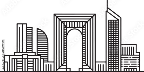 Detailed La Defense Skyline Icon for Cityscape Design and Urban Landscape Illustration