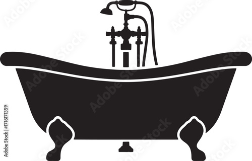 Elegant Clawfoot Bathtub Silhouette Illustration for Bathroom Decor and Plumbing Design Projects Vector