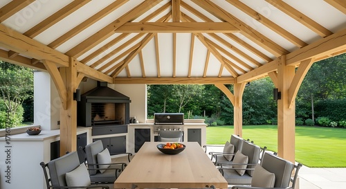 Luxurious Alfresco Dining Sanctuary Under an Exposed Oak Beam Gazebo with Full Kitchen.