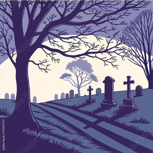 halloween landscape with trees and pumpkins