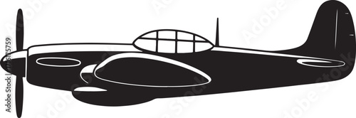Silhouette of a World War II Fighter Plane with Propeller and Cockpit on a Transparent Background