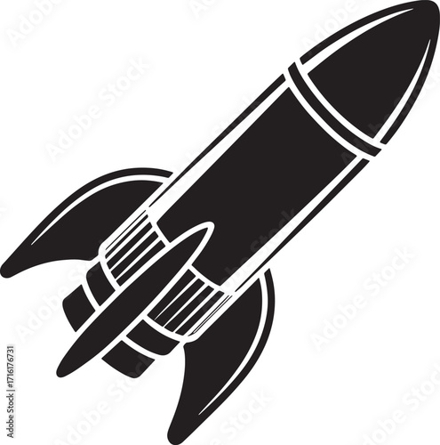 Rocket Ship Silhouette Icon for Space Exploration and Scientific Adventure Illustration