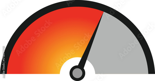 A speedometer-style gauge with a needle pointing towards the gray area, indicating a moderate level or speed.