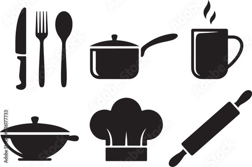 Professional kitchen icons for culinary design and branding