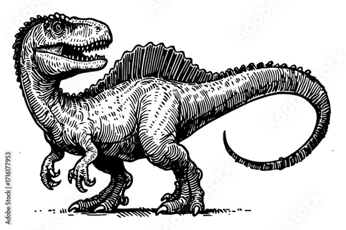 Spinosaurus Dinosaur Vintage Woodcut Style Illustration