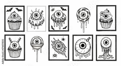 Spooky eyeball treats and dripping candies create a fun, eerie Halloween party vibe