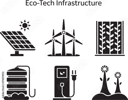Sustainable energy icons for eco-friendly future solutions
