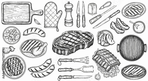 Delicious BBQ feast illustrations, perfect for grilling, cooking, and summer party designs