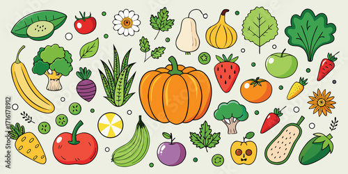 Vibrant assortment of fresh fruits and vegetables artfully arranged for healthy eating