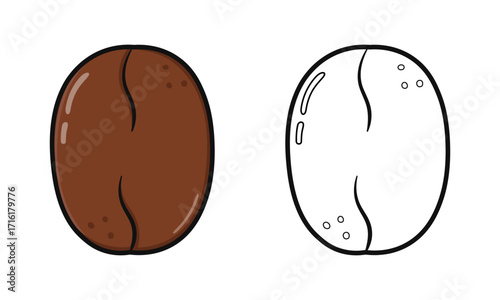 An illustration of a coffee bean, presented in both color and outline