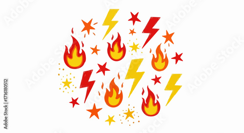 Dynamic fiery lightning bolt and star graphic for energetic designs and vibrant themes