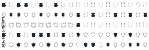 Shield icon set in vintage style. Protect shield security line icons. Badge quality symbol, sign, logo or emblem. Vector illustration	