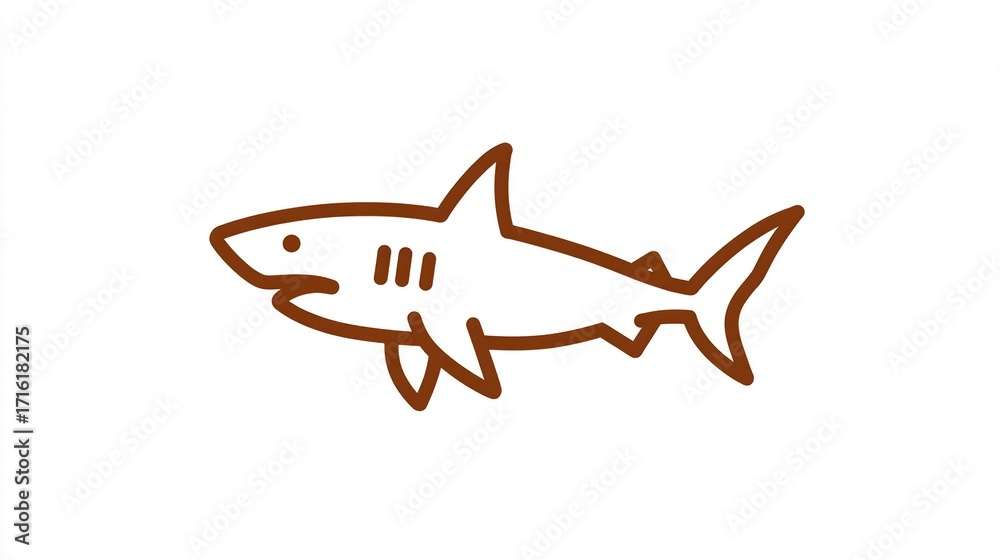 Fototapeta premium Simple, brown outline drawing of a shark