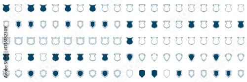 Shield icon set in vintage style. Protect shield security line icons. Badge quality symbol, sign, logo or emblem. Vector illustration	