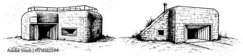 Hand Drawn Illustrations of an Old Military Bunker