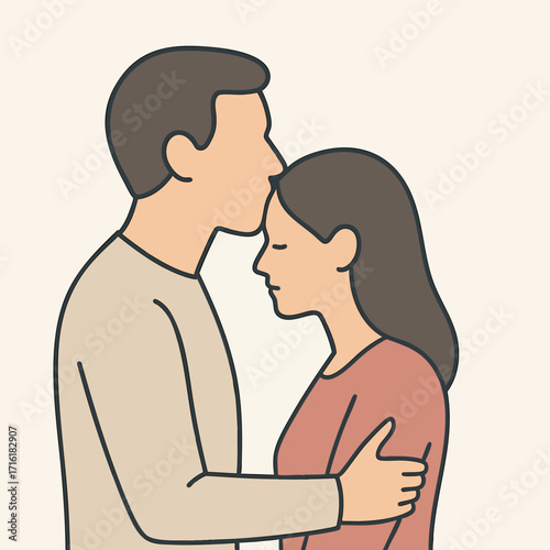 Couple embracing forehead touch