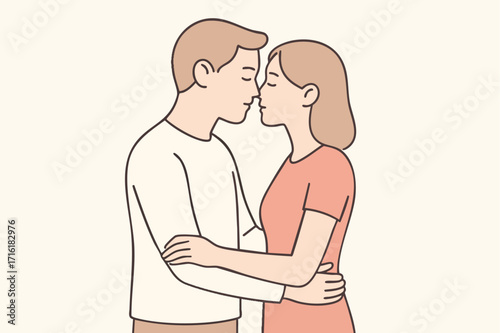 Couple embracing touching noses