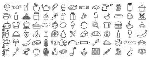 Hand Drawn Food and Drink Icons Set black shape vector laser cutting engraving monochrome print