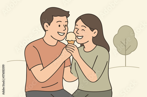 Couple sharing ice cream outdoors