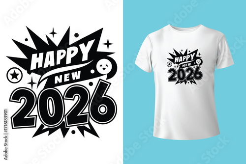 Cheers to a bright new year 2026 typography design for t shirt mockup