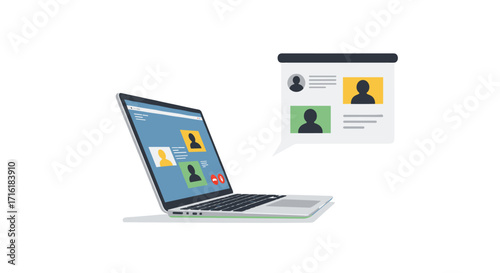Digital communication concept with laptop and online chat interface