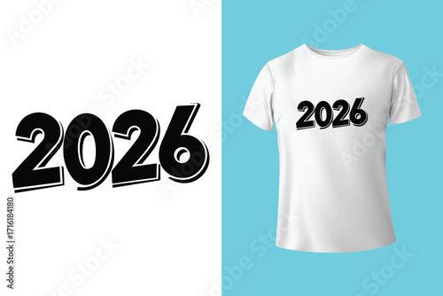 Cheers to a bright new year 2026 typography design for t shirt mockup