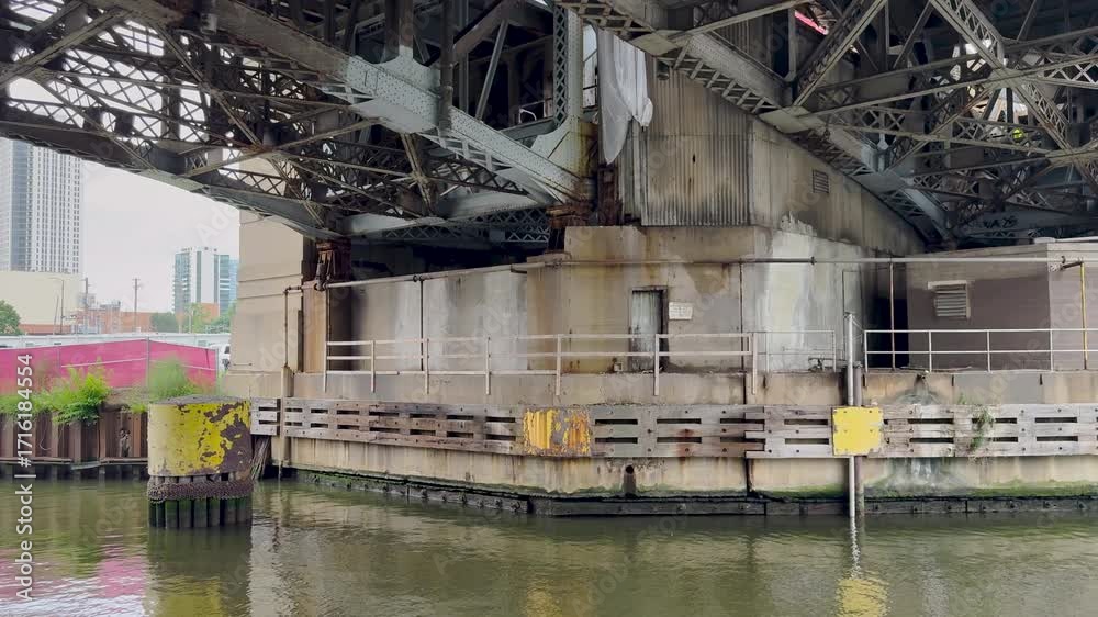 Moving under a bascule bridge on the Chicago River. The Grand Avenue ...