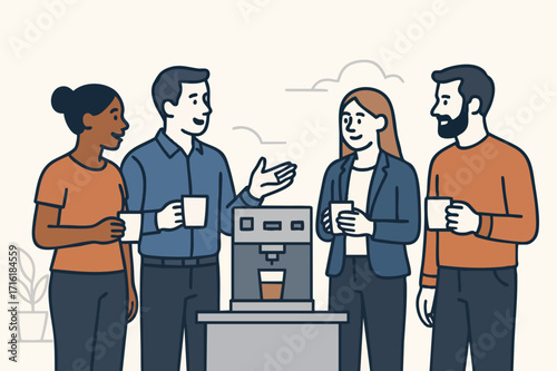 People chatting around coffee machine