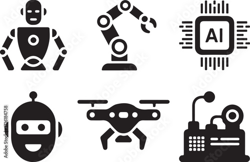 Modern tech icons robot AI drone automation industry