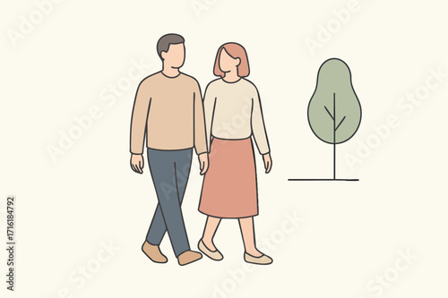 People walking with a tree