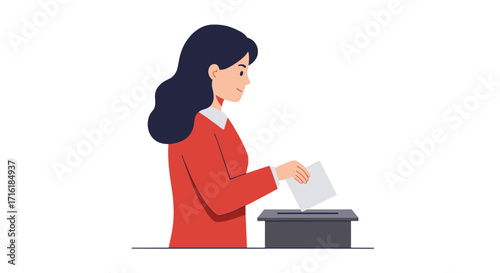 Woman casting vote at ballot box in a flat design for election campaigns and democracy concepts