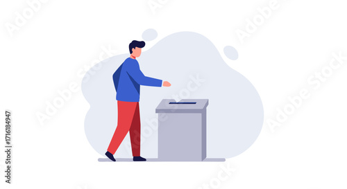 Flat design: person voting at a ballot box in modern illustration