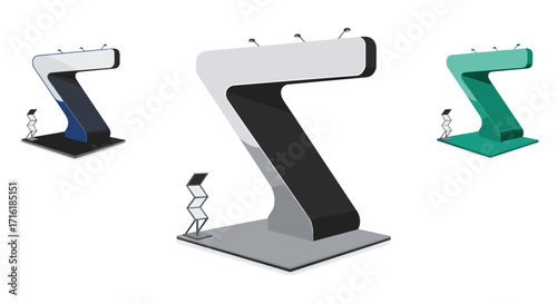 Modern exhibition stand with sleek curved design in various colors