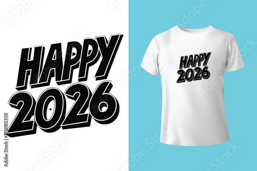 Cheers to a bright new year 2026 typography design for t shirt mockup