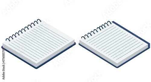 Isometric spiral notebooks with lined pages illustration in minimalist style