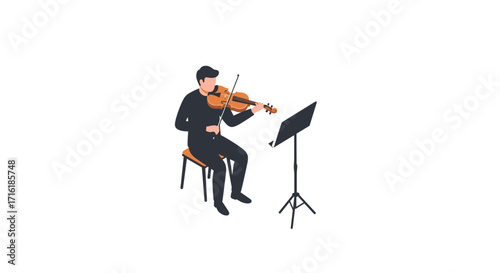 Musician playing violin: minimalist design with music stand