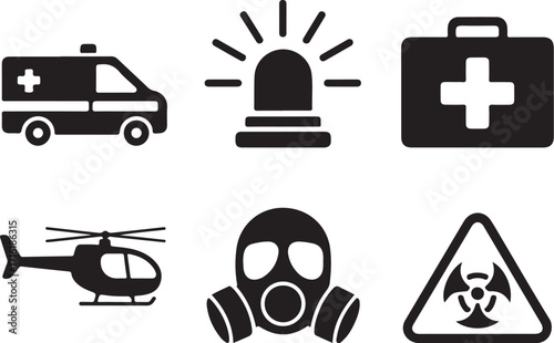Emergency service icons health safety transport rescue aid