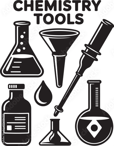 Science lab equipment icons for experiments and research