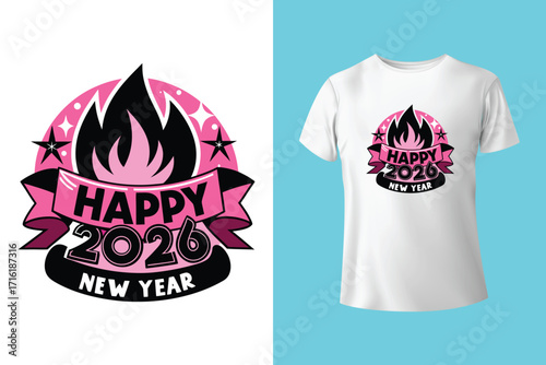 Cheers to a bright new year 2026 typography design for t shirt mockup